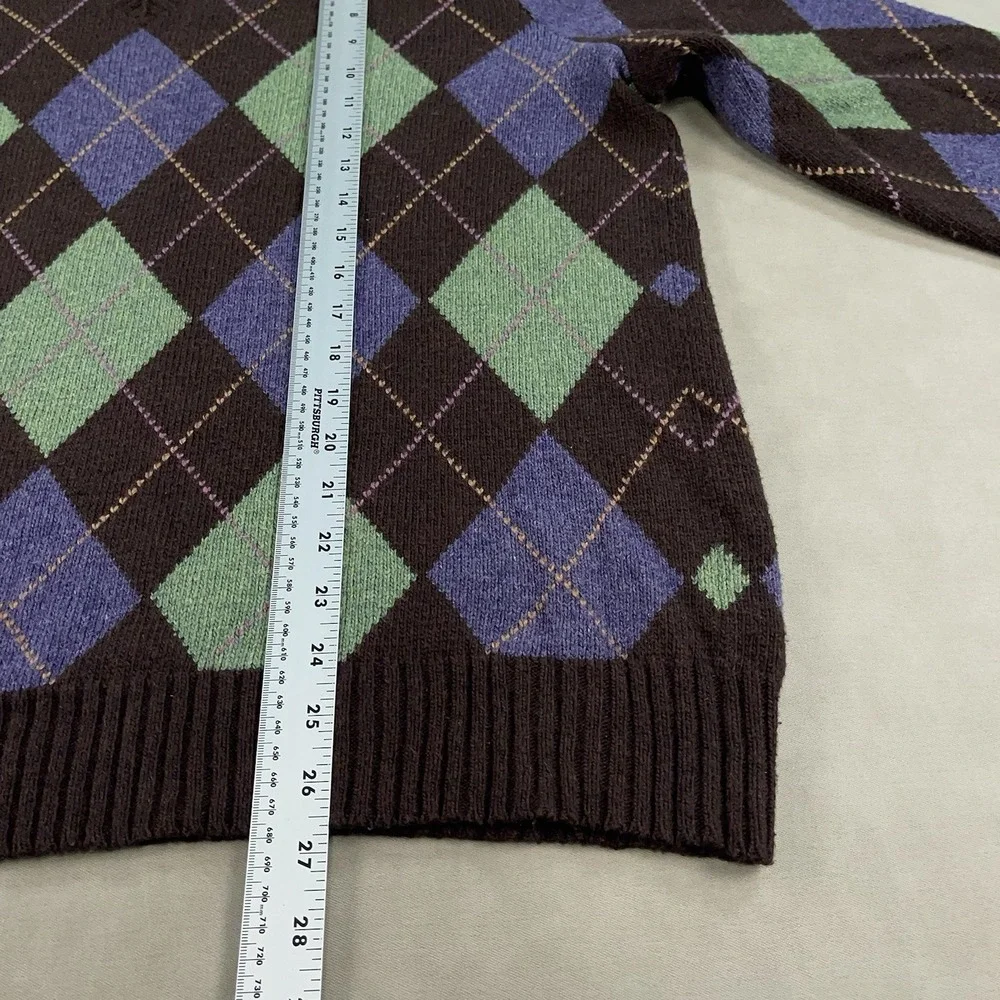 Polo‎ Ralph Lauren Sweater Mens XL Brown Green Argyle Diamond Cotton Cashmere
